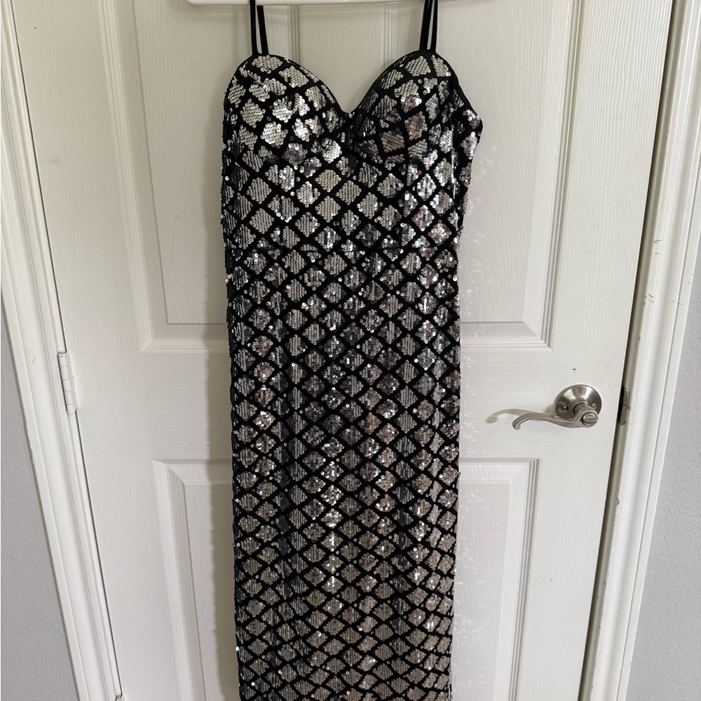 SHEIN Black and Silver Spaghetti Strap Midi Dress